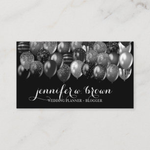 Tarjeta De Visita Fiesta Evento Planner Silver Bling Globos