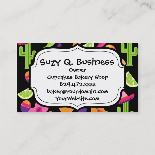 Tarjeta De Visita Fiesta Fiesta Sombrero Cactus Limes Peppers Maraca (Anverso)