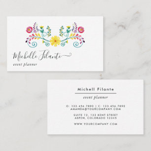 Tarjeta De Visita Fiesta floral acuarela colorida