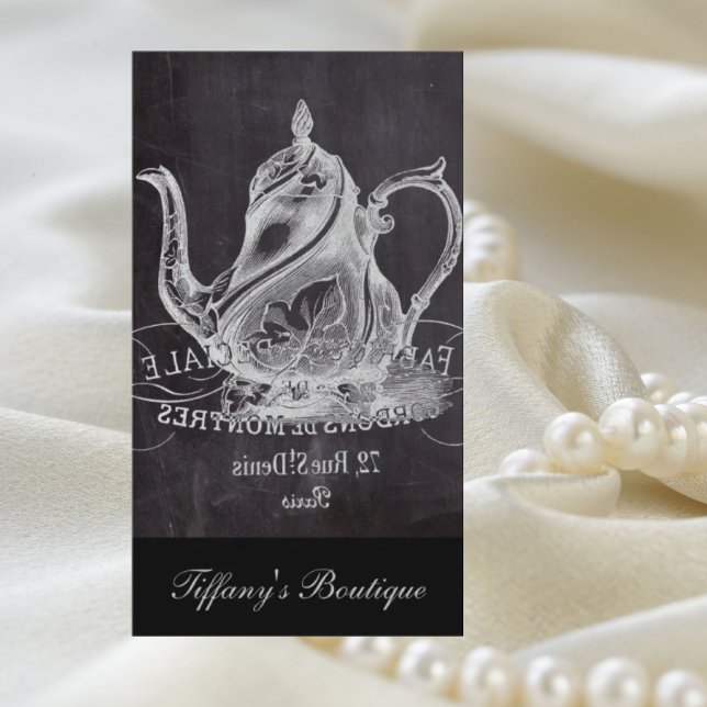 Tarjeta De Visita fiesta francés parís tetera tetera (french country paris tea party chalkboard teapot business card)