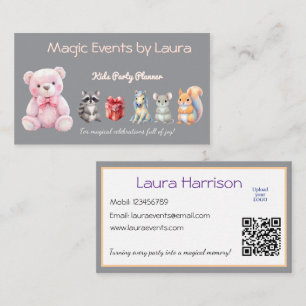 Tarjeta De Visita Fiesta infantil Planner Pastel Teddy Bear logotipo
