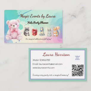 Tarjeta De Visita Fiesta infantil Planner Pastel Teddy Bear logotipo