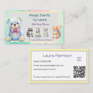 Tarjeta De Visita Fiesta infantil Planner Pastel Teddy Bear logotipo