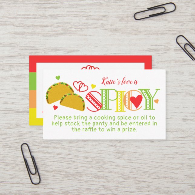 Tarjeta De Visita Fiesta Nodal Shower Tacos Raffé de especias (Anverso/Reverso In Situ)