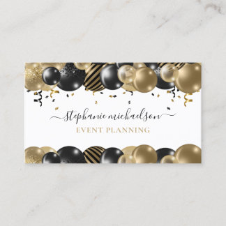 Tarjeta De Visita Fiesta Planner Black Gold Balloon