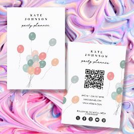 Tarjeta De Visita Fiesta Planner QR Código de Globos Pastel Medios S
