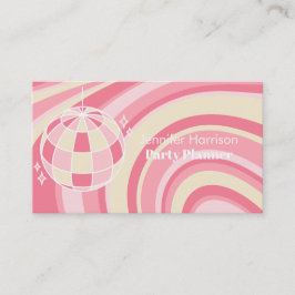 Tarjeta De Visita Fiesta Planner Retro Groovy Wave Disco Ball Rosa