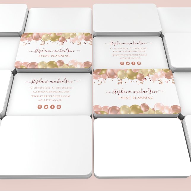 Tarjeta De Visita Fiesta Planner Rosa Globo de oro (Party Planner Rose Gold Balloon Business Card)