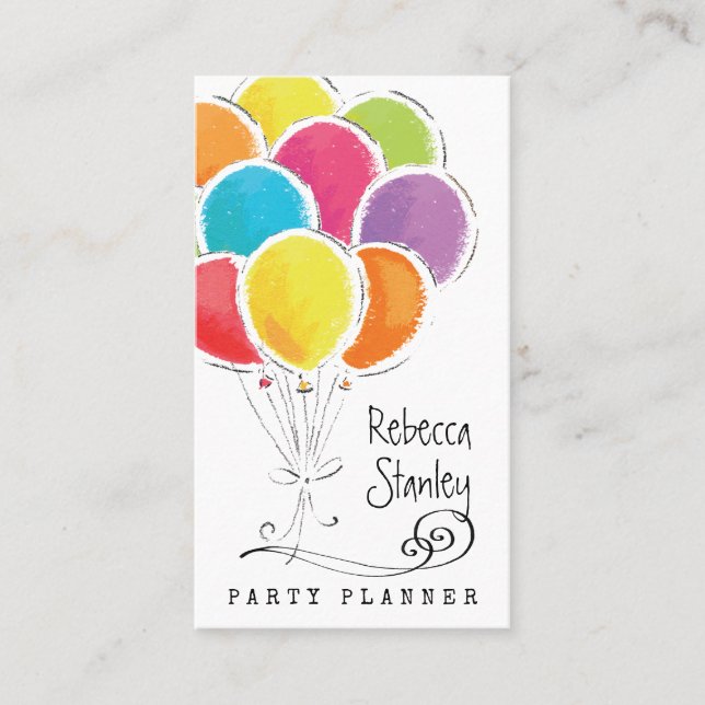 Tarjeta De Visita Fiesta Planner Watercolor Globos Professional (Anverso)