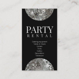 Tarjeta De Visita Fiesta Rental Tableware Star Disco Ball Black Card