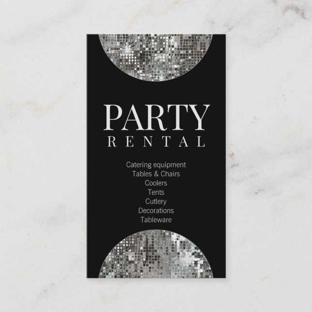 Tarjeta De Visita Fiesta Rental Tableware Star Disco Ball Black Card (Anverso)