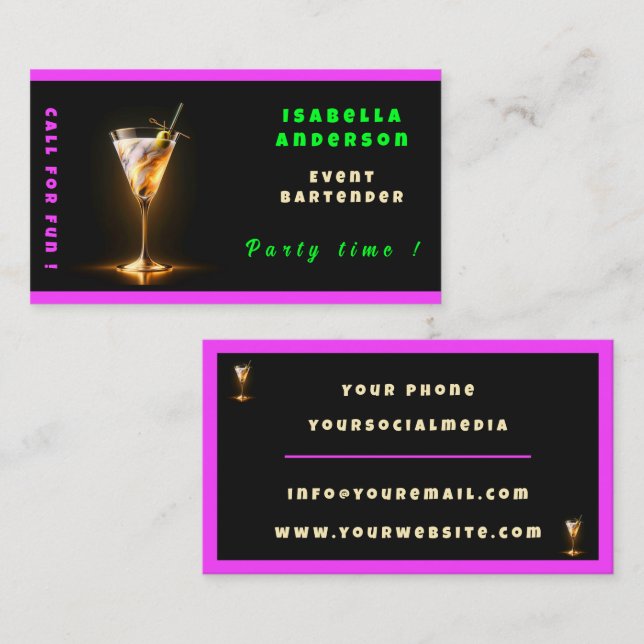 Tarjeta De Visita Fiesta Tiempo Neon Trendy Profesional (Anverso / Reverso)