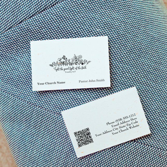 Tarjeta De Visita Fight Good Fight Bible Verse Floral Doodle Church (Fight Good Fight Bible Verse Floral Doodle Church Business Card
)