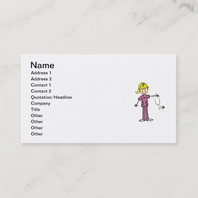 Tarjeta De Visita Figura femenina rubia camisetas del palillo de la (Anverso)