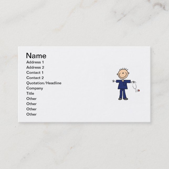 Tarjeta De Visita Figura masculina enfermera - azul del palillo (Anverso)