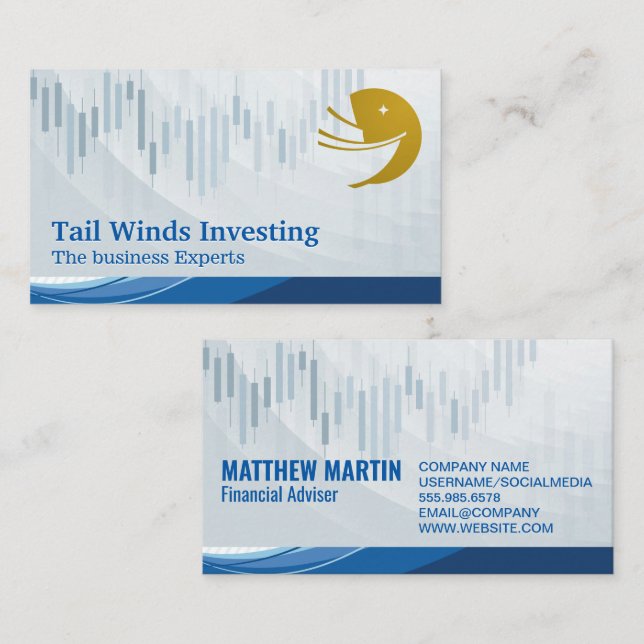 Tarjeta De Visita Financial Chart | Sail Ship Logo (Anverso / Reverso)