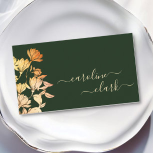 Tarjeta De Visita Firma caligráfica Elegante color verde oliva flor