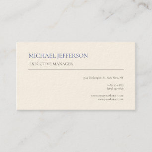 Tarjeta De Visita Firma Crema Moderno Elegante Blanco Azul Simple