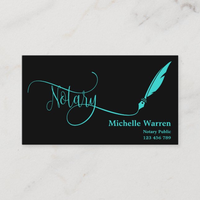 Tarjeta De Visita firma de préstamo de pluma notarial turquesa (Anverso)