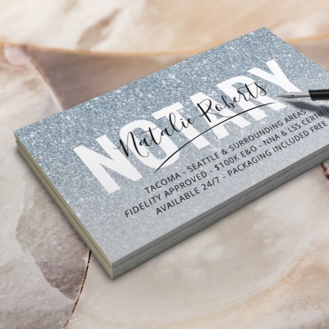 Tarjeta De Visita Firma de Purpurina azul de Dusty para notario públ (Subido por el creador)