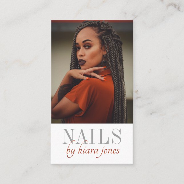 Tarjeta De Visita Firma del guión de la foto del salón de uñas moder (Anverso)