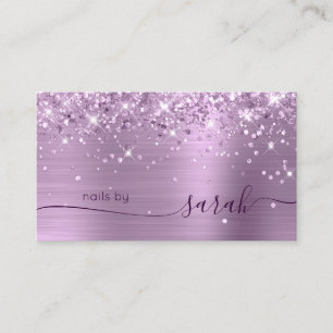Tarjeta De Visita Firma elegante y glamorosa con brillo de lila