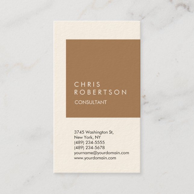 Tarjeta De Visita Firma exclusiva vertical crema marrón moderno (Anverso)