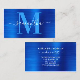 Tarjeta De Visita Firma Monograma Royal Blue Shimmer