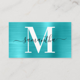 Tarjeta De Visita Firma Monograma Turquesa Azul Shimmer