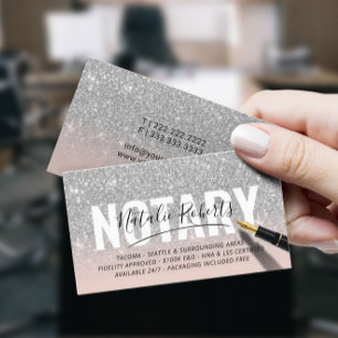 Tarjeta De Visita Firma rosa del Purpurina de plata pública notario