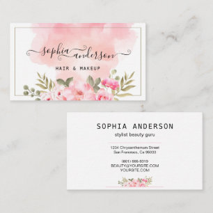 Tarjeta De Visita Firma Script & Elegante acuarela Floral Rosa