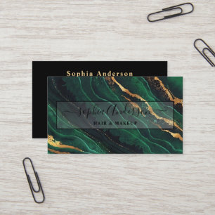 Tarjeta De Visita Firma Script & Gold Purpurina Agate verde de la ma