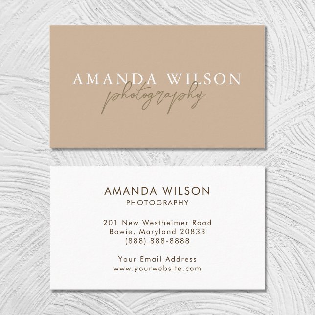 Tarjeta De Visita Firma Script manuscrito Boho Beige Brown (Subido por el creador)