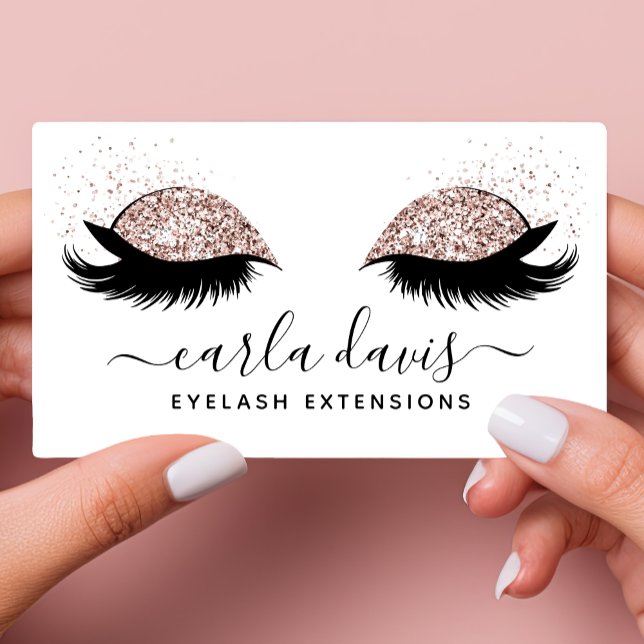 Tarjeta De Visita Firma Script Rosa Oro Purpurinas Eyelashes (Subido por el creador)