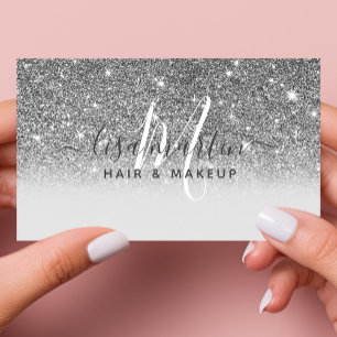 Tarjeta De Visita Firma Script Silver Purpurina moderno Girly
