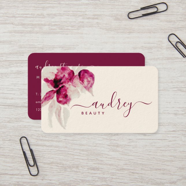 Tarjeta De Visita Firma única de estilo floral de Hibiscus borgoña (Anverso/Reverso In Situ)