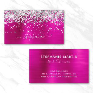 Tarjeta De Visita Firme Glitter Rosa Brillante Hoja de Firma Femenin