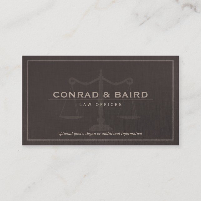 Tarjeta De Visita Fiscal Justice Scales Dark Brown Linen Look (Anverso)