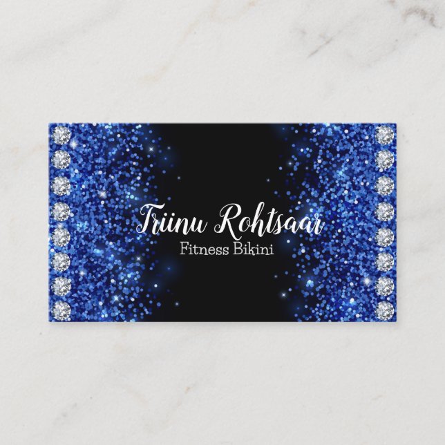 Tarjeta De Visita Fitness Bikini Purpurina azul brillante (Anverso)