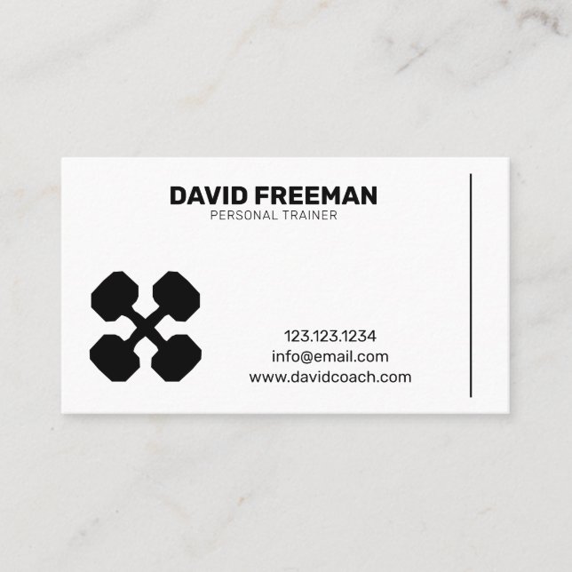 Tarjeta De Visita Fitness Dumbbell White Moderno Coach para la const (Anverso)