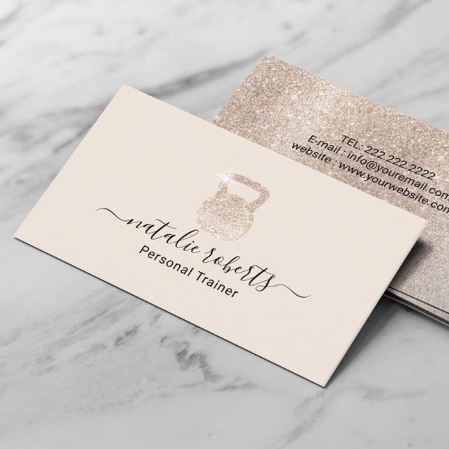 Tarjeta De Visita Fitness Ivory Kettlebell Logo Entrenador personal (Subido por el creador)