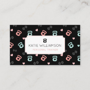 Tarjeta De Visita Fitness Kettlebell y Dumbbell Weight Pattern Negro