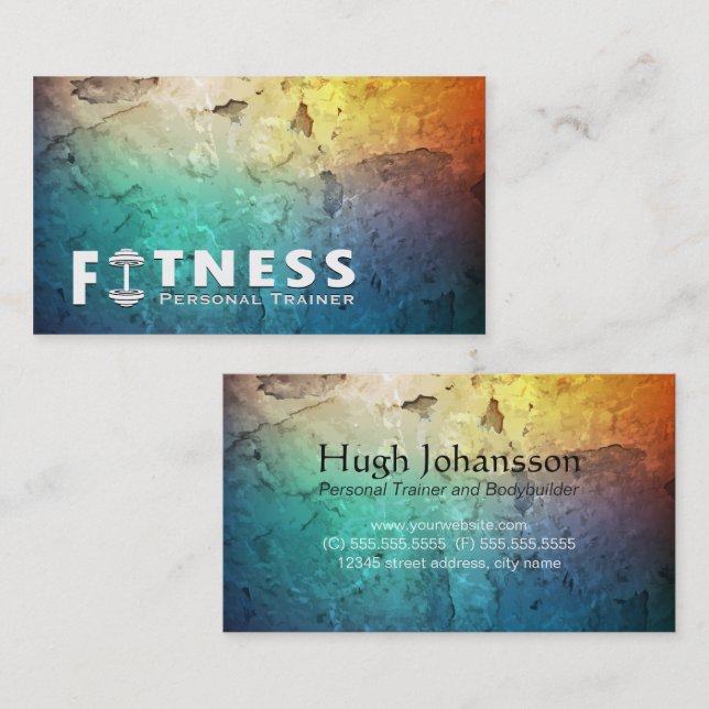 Tarjeta De Visita Fitness Personal Trainer Negrita Texto Dumbbell Lo (Anverso / Reverso)