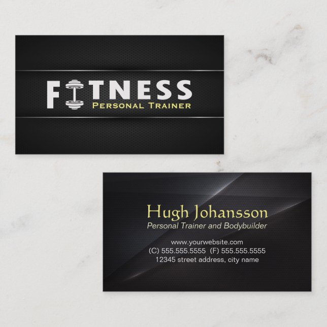 Tarjeta De Visita Fitness Personal Trainer Negrita Texto Dumbbell Lo (Anverso / Reverso)
