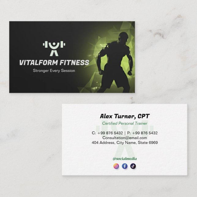 Tarjeta De Visita Fitness Trainer Business | Black Muscle (Anverso / Reverso)
