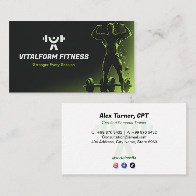 Tarjeta De Visita Fitness Trainer Business | Black Muscle (Anverso / Reverso)