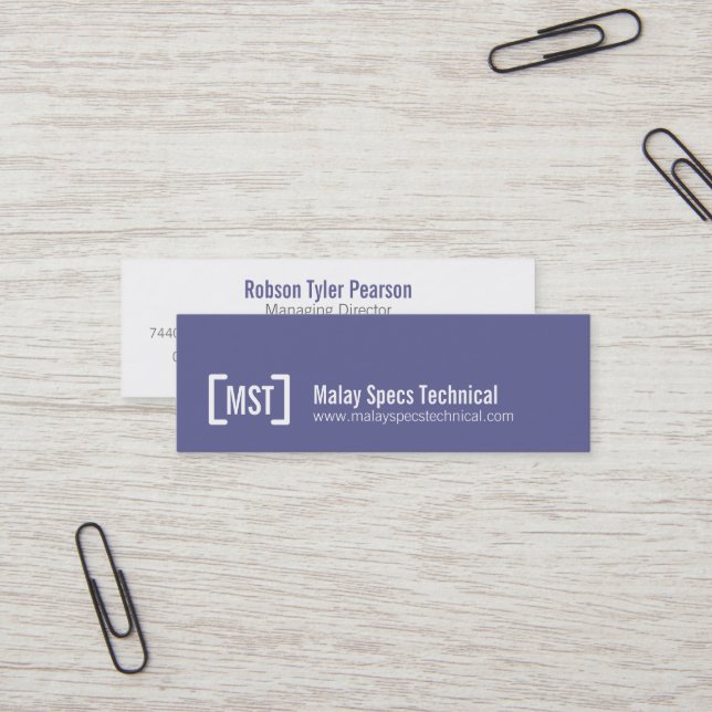 Tarjeta de visita flaca púrpura y blanca (Anverso/Reverso In Situ)