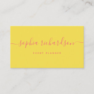 Tarjeta De Visita Flair minimalista Amarillo con guión rosa
