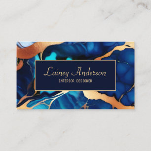 Tarjeta De Visita Flamante dorado azul trenzado