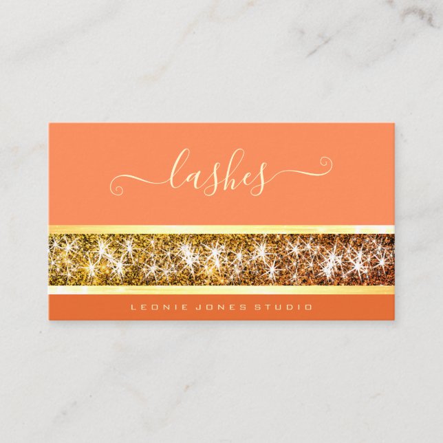 Tarjeta De Visita Flamante Purpurina dorado Personalizado foto o log (Anverso)